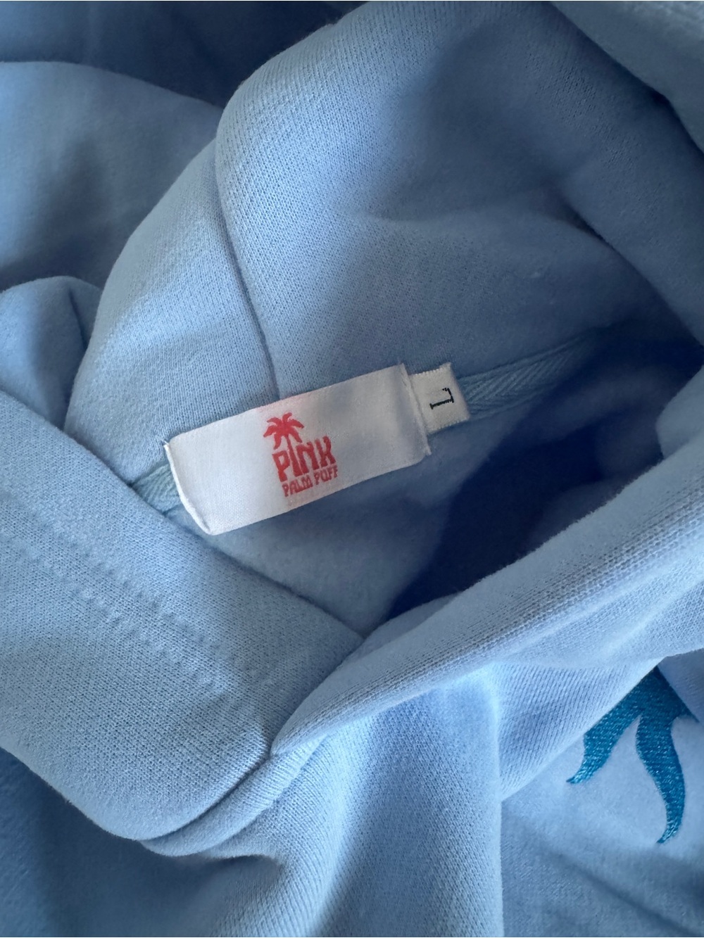 Pink Palm Puff Light Blue Graphic Hoodie - Picture 4 of 4